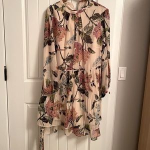 Oasis Cream Floral Mini Dress with Pink & Green Print